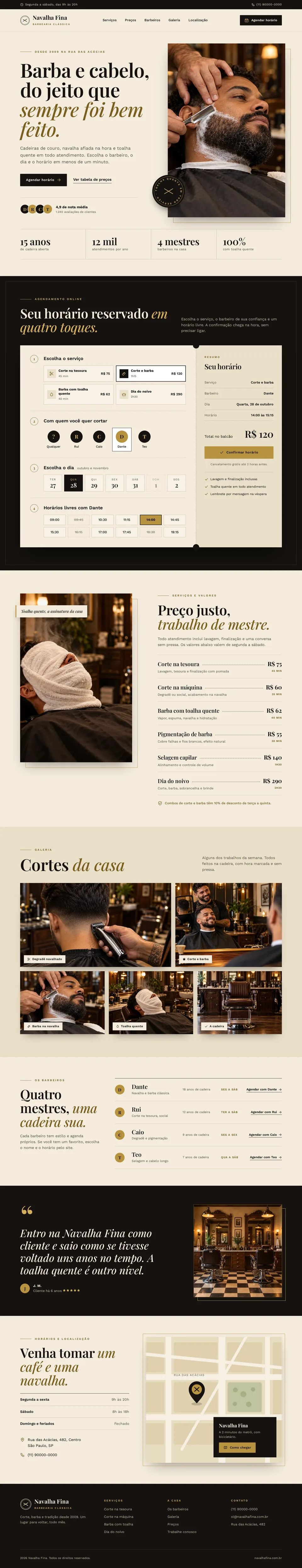 Página de serviços e clube de assinatura de um site de barbearia