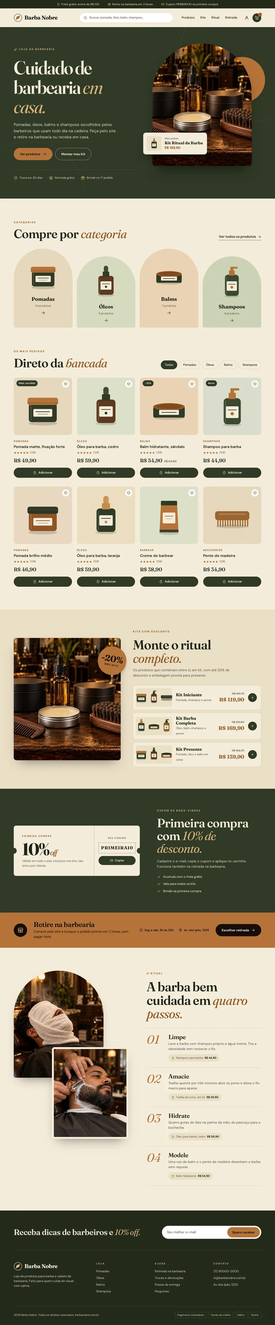 Exemplo fictício: site com loja de produtos para barba