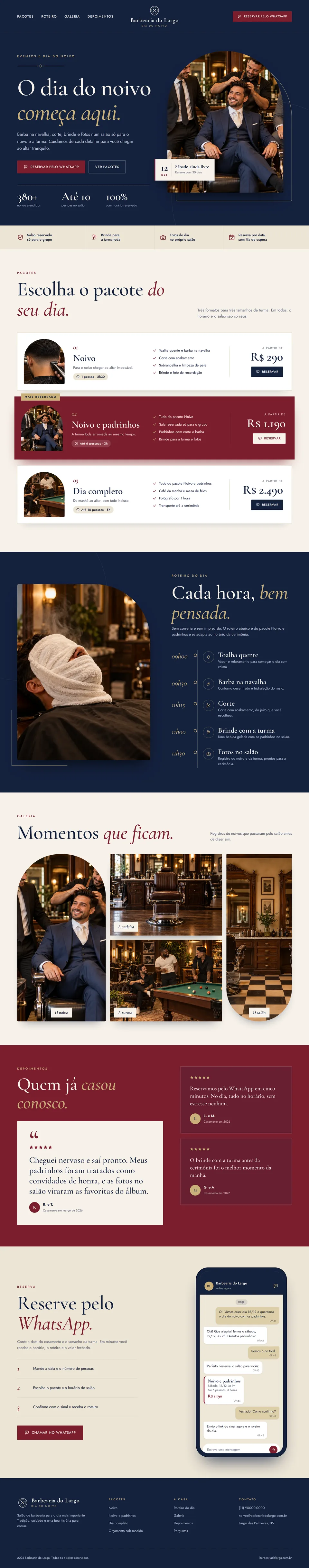 Página de um site de barbearia com agendamento de horário