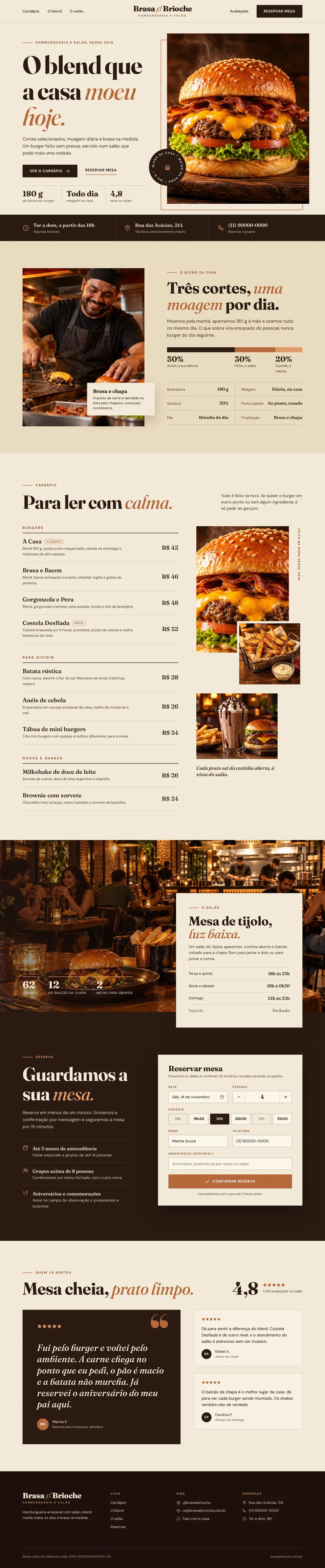 Exemplo fictício: site de hamburgueria artesanal com salão