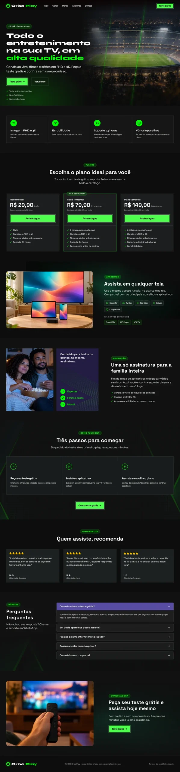 Exemplo fictício: site de planos com pagamento