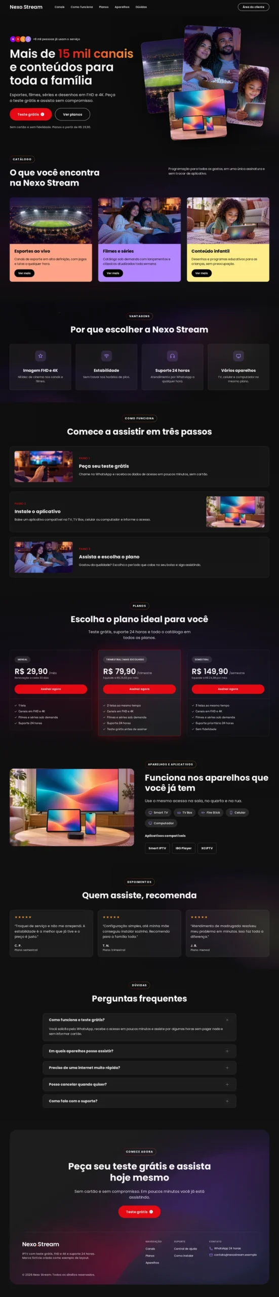 Página de planos e pagamento de um site de IPTV