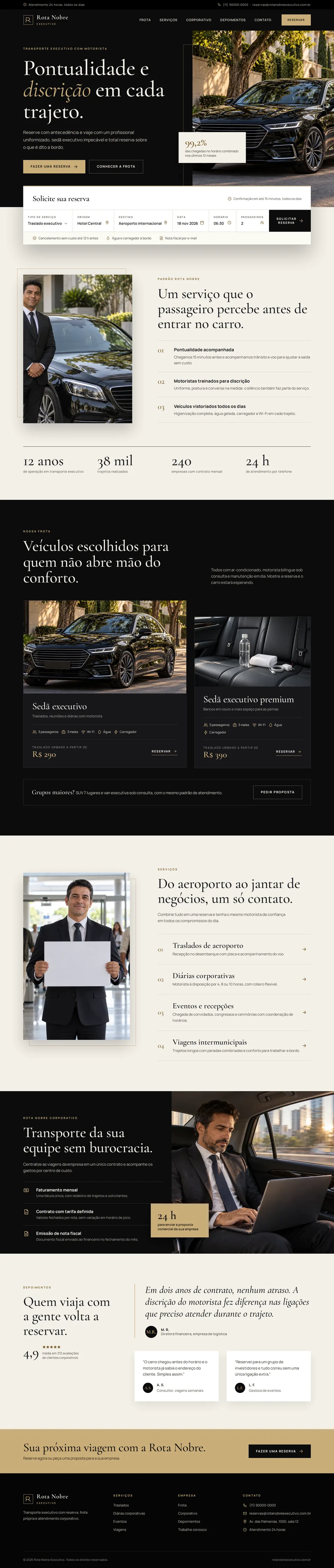 Exemplo fictício: site de transporte executivo com reserva