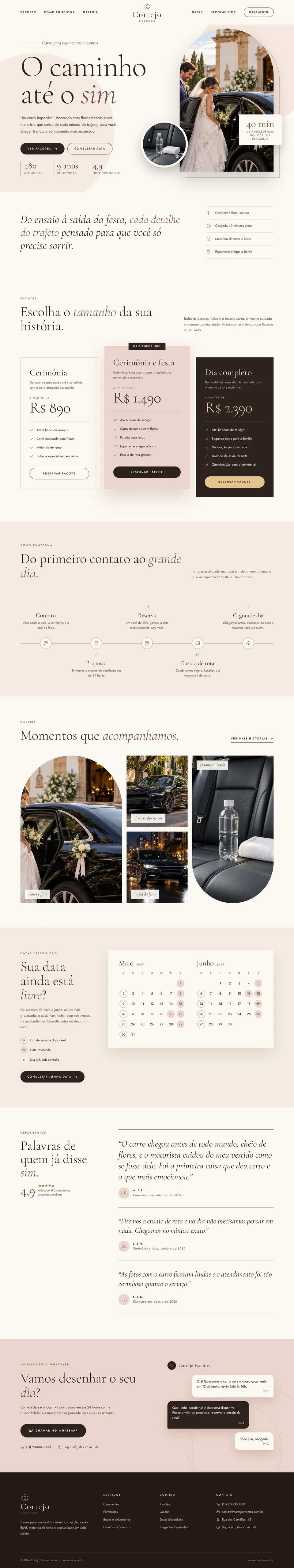 Exemplo fictício: página de carro para casamentos e eventos