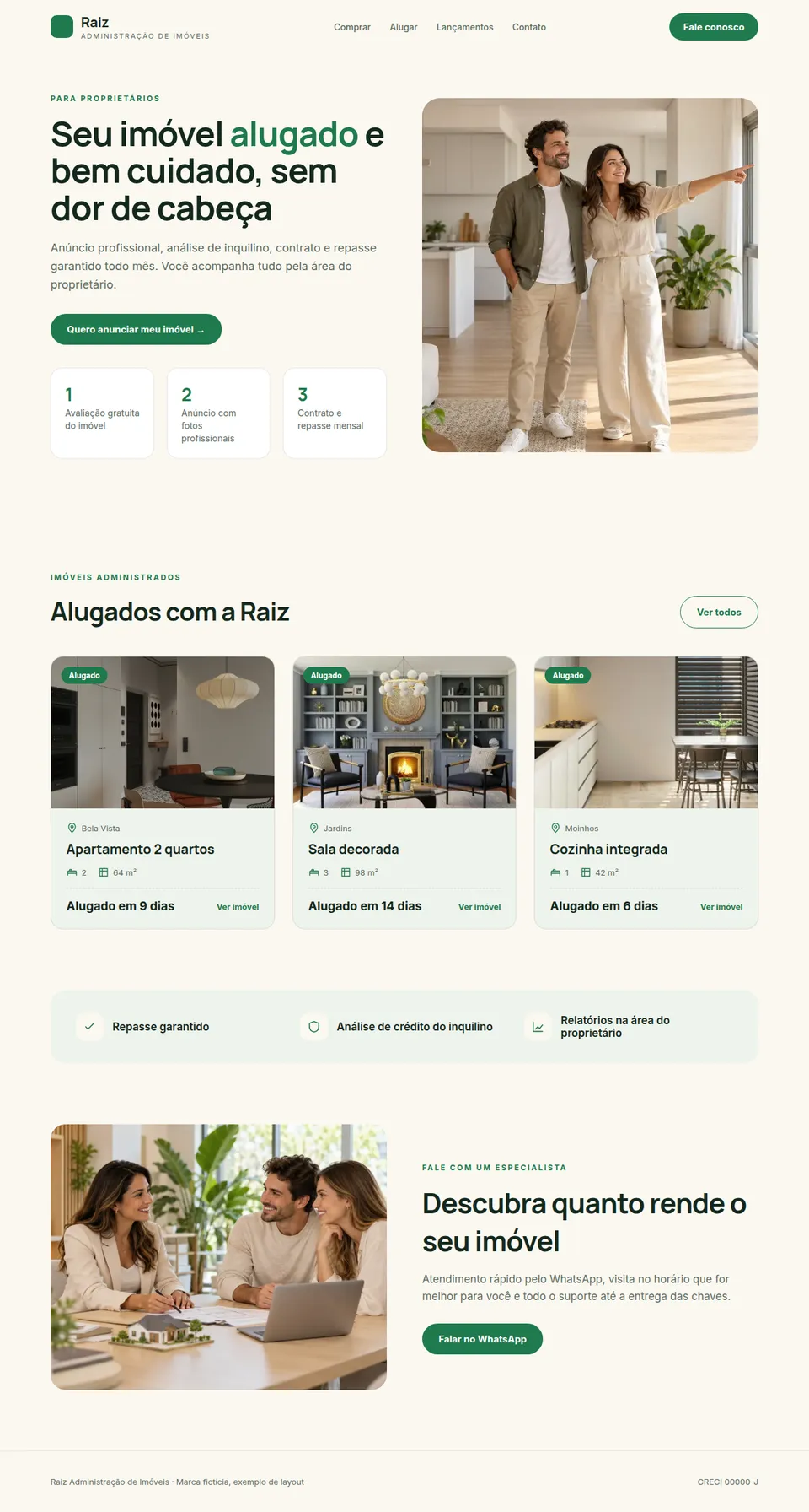Exemplo de landing page de captação de proprietários para administração de aluguel