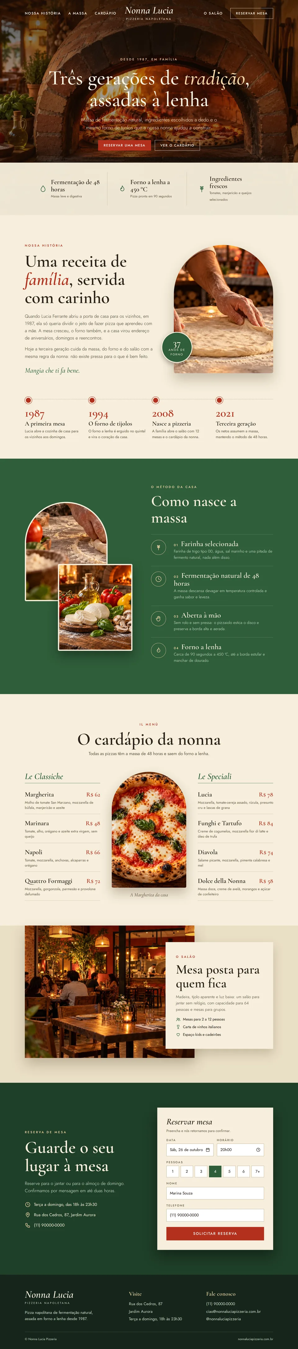 Exemplo fictício: site de pizzeria artesanal com reservas