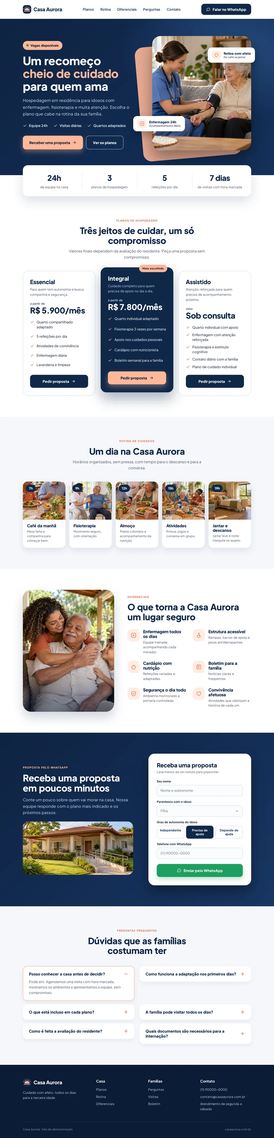 Exemplo fictício: landing page de vagas e planos
