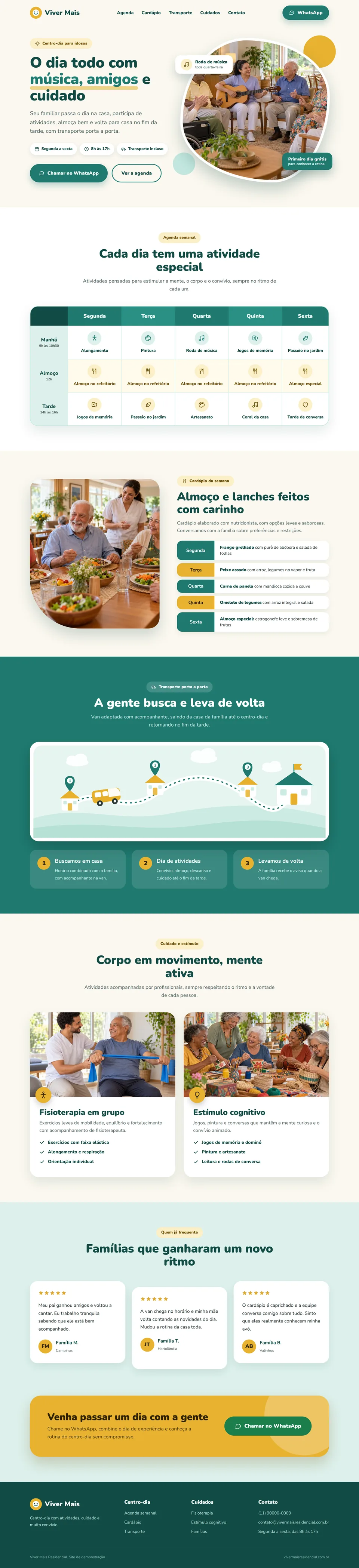 Exemplo fictício: página de centro-dia e atividades
