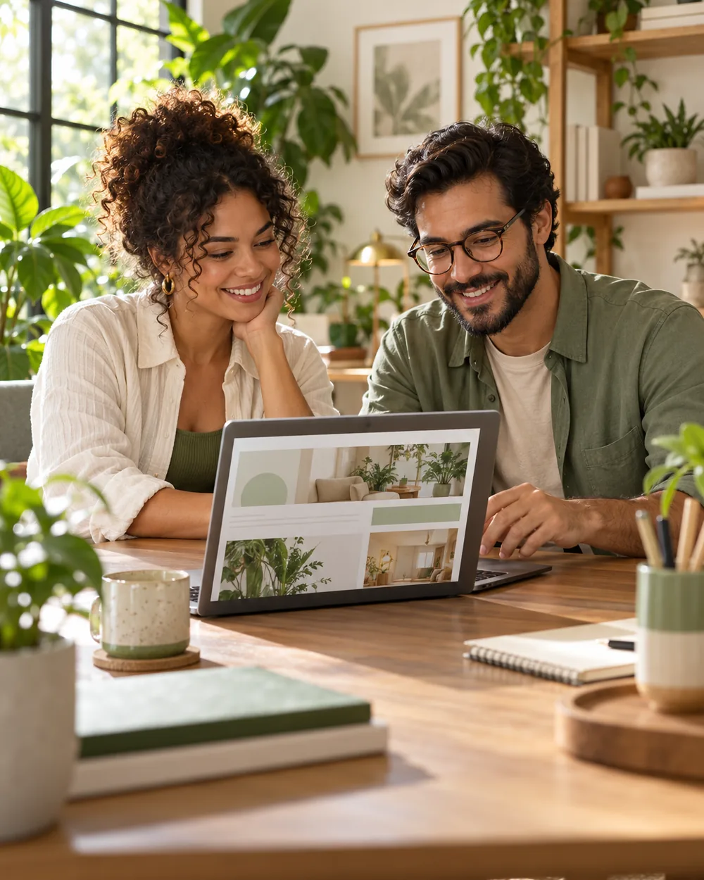 Profissionais da agência revisando o site de uma casa de repouso no notebook