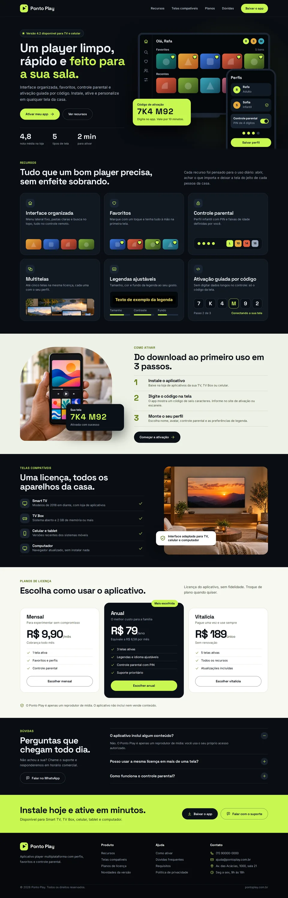 Exemplo fictício: página de aplicativo player multiplataforma