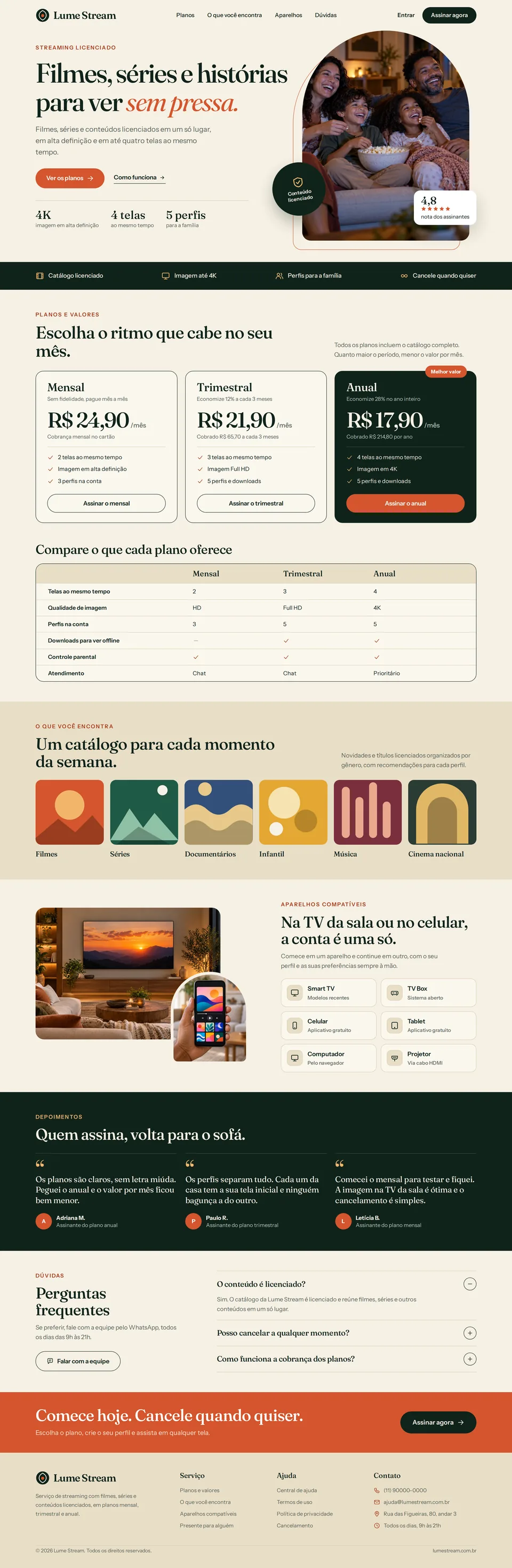 Página de dispositivos compatíveis e tutoriais de instalação