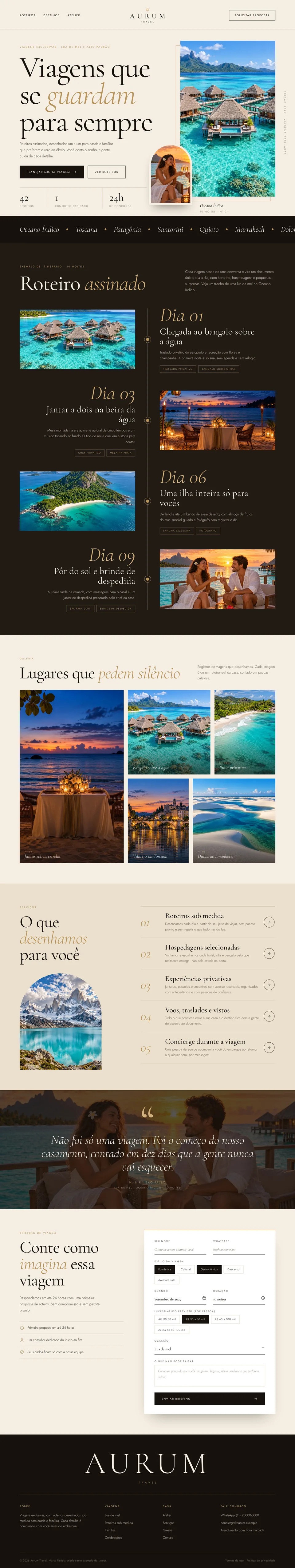 Exemplo fictício: landing page de lua de mel e luxo