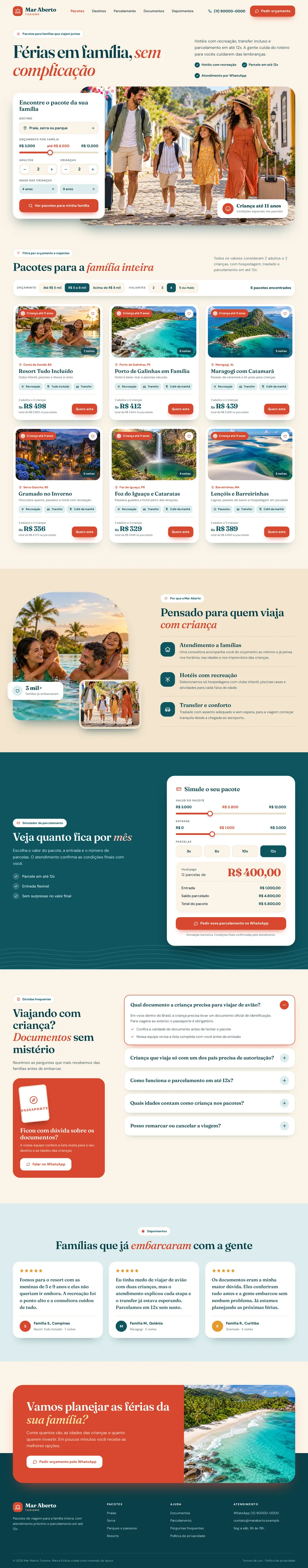 Página de roteiro e orçamento de um site de agência de viagem